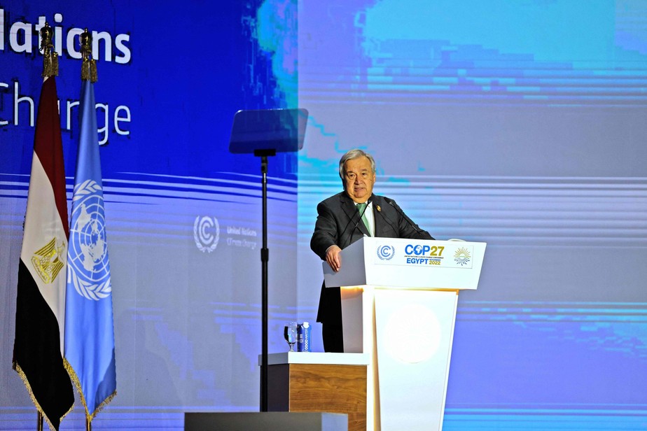 António Guterres, secretário-geral da ONU, durante discurso na COP27