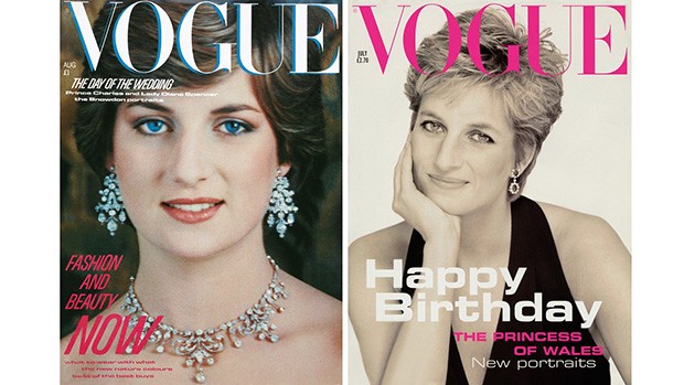 Diana's Vogue covers, from August 1981 (left), photographed by Lord Snowdon, and October 1994, photographed by Patrick Demarchelier (Foto: VOGUE)