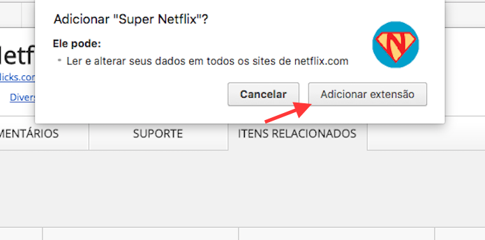 Opção para instalar a extensão Super Netflix no Google Chrome (Foto: Reprodução/Marvin Costa)