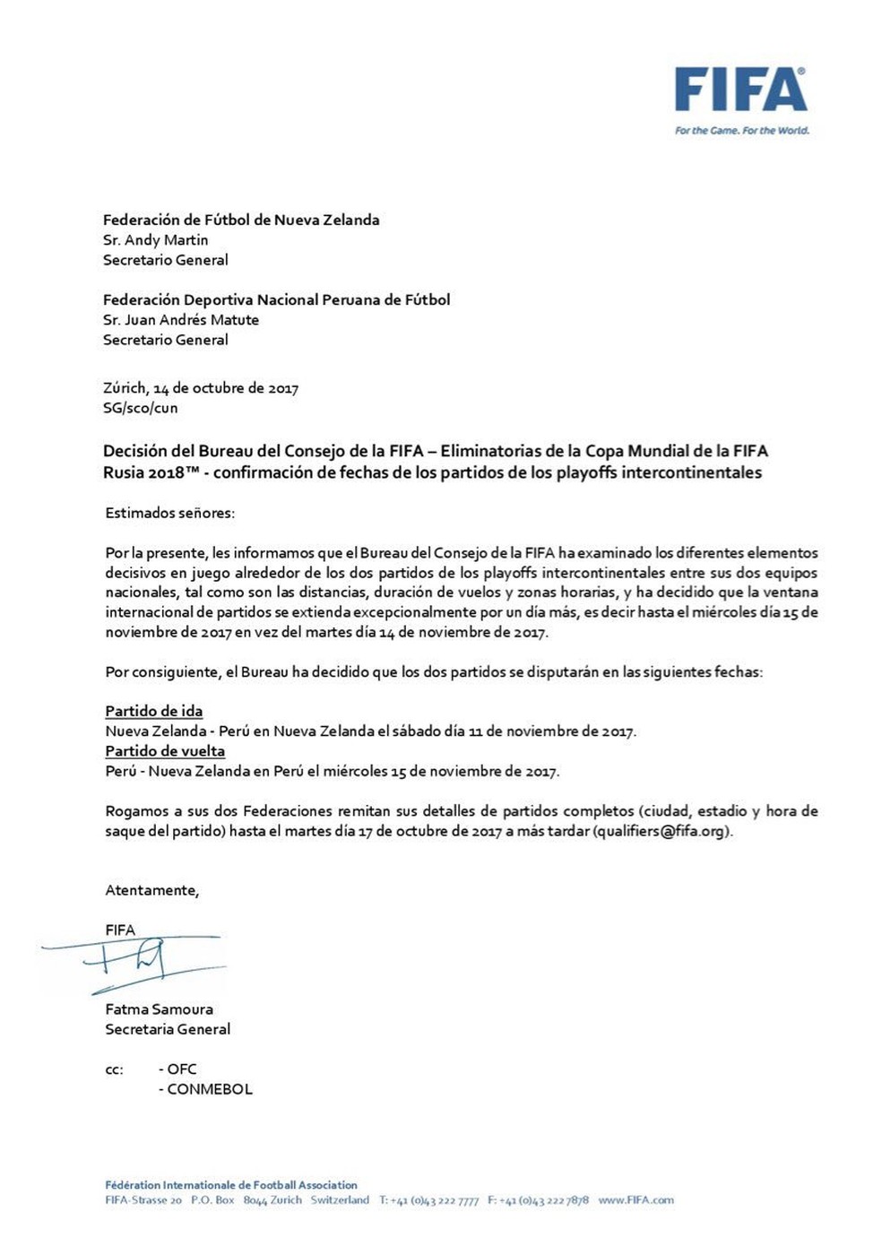 FPF divulgou em seu Twitter carta enviada pela Fifa (Foto: Reprodução/Twitter FPF)