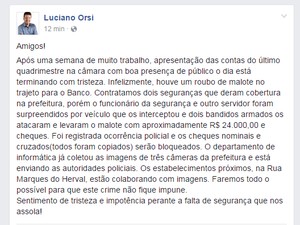 Prefeito de Campo Bom, Luciano Orsi, se manifestou sobre caso em sua página no Facebook (Foto: Reprodução/Facebook)