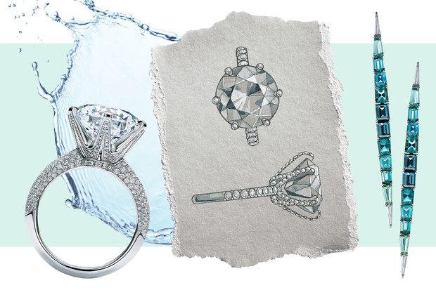 A versão 2016 do anel de noivado Tiffany Setting. À direita, brincos de turmalinas e diamantes (Foto: Thinkstock e Divulgação)