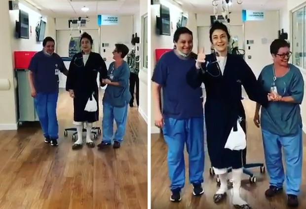 Zizi Possi caminha em hospital (Foto: Reprodução/Instagram)