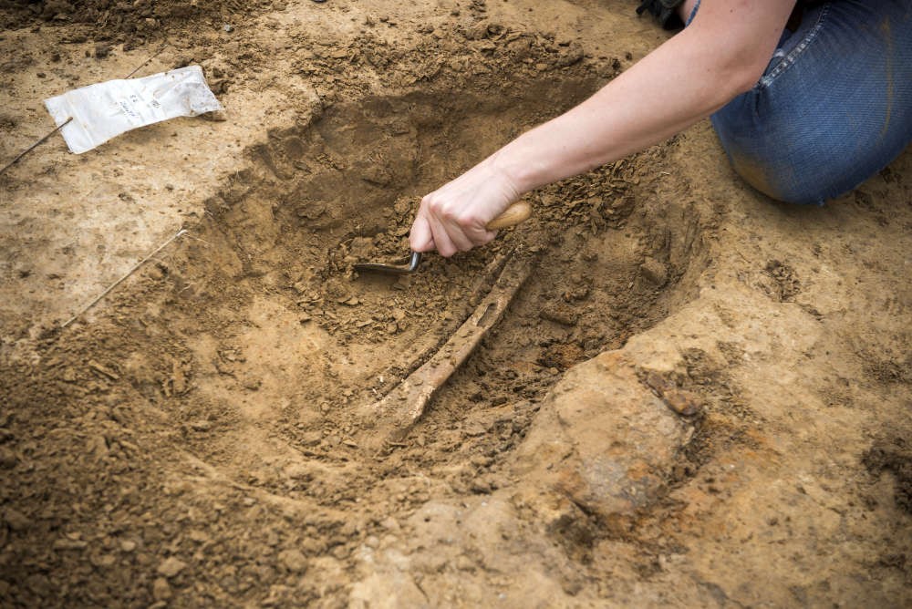 Pesquisadores investigam ossos da Batalha de Waterloo (Foto: Divulgação/ Waterloo Uncovered)