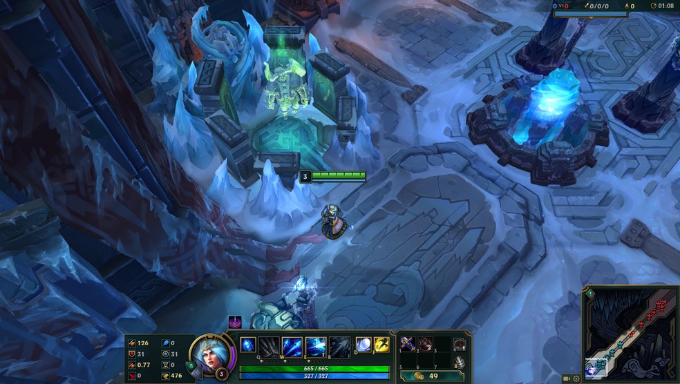 Caso encontre Greyor com a campeã Ashe, uma de suas falas a lembrará que ela possui uma arma Glacinata e que é preciso sabedoria para utilizá-la. (Foto: Reprodução/Victor de Abreu)