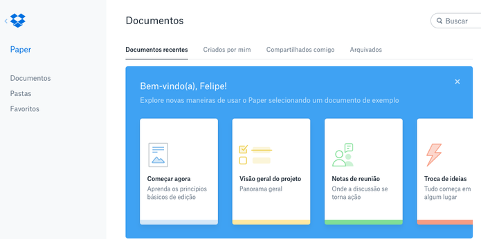 Interface do Dropbox Paper (Foto: Reprodução/Felipe Vinha)