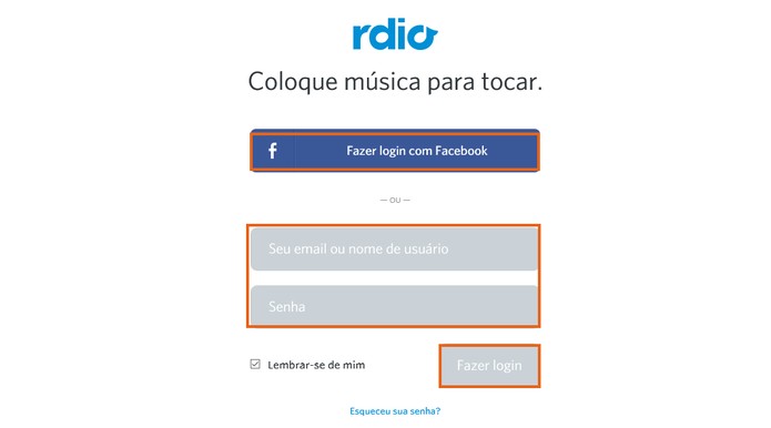 Adicione suas informações de login no site do Rdio (Foto: Reprodução/Barbara Mannara)