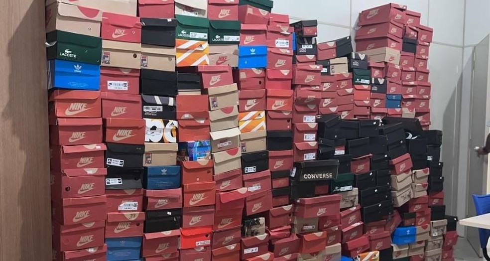 Calçados falsificados foram apreendidos em Belém  — Foto: Polícia Civil/Divulgação  