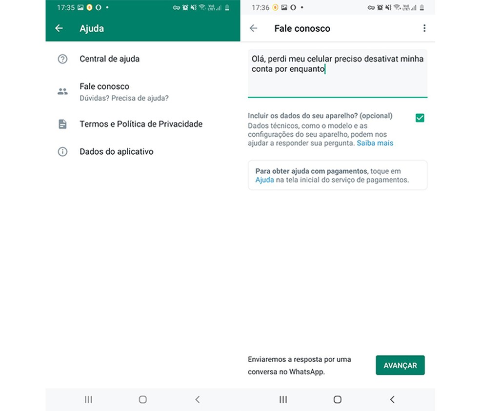 Conta do WhatsApp pode ser reativada em até 30 dias após o procedimento — Foto: Reprodução/Marcela Franco