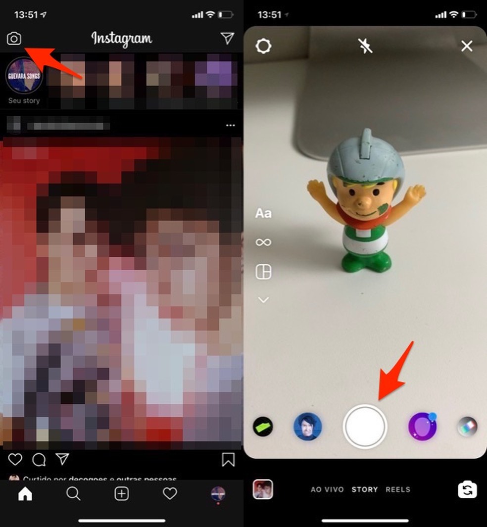 Ação para produzir uma foto ou vídeo no Instagram Stories — Foto: Reprodução/Marvin Costa