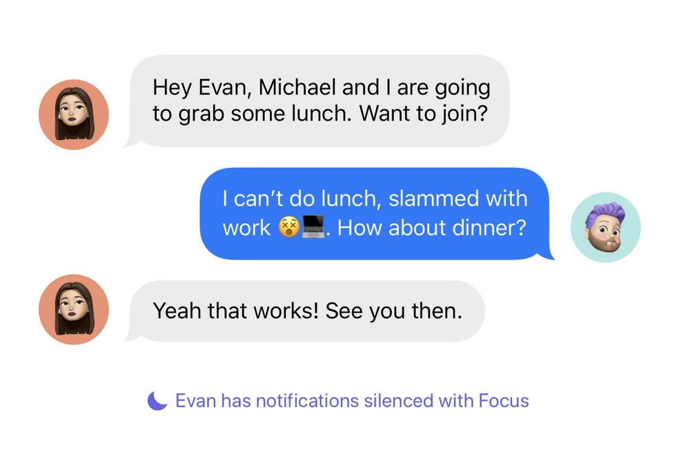 "Notificações de Evan foram silenciadas com Foco” — Foto: Reprodução/Apple