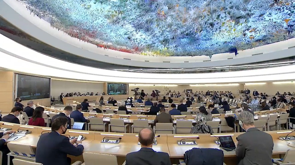 Conselho de Direitos Humanos da ONU reunido em Genebra, na Suíça — Foto: Reprodução/UN Web TV