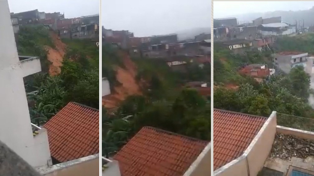 Deslizamento de terra em Franco da Rocha, na Grande SP, neste domingo (30) — Foto: Reprodução/GloboNews