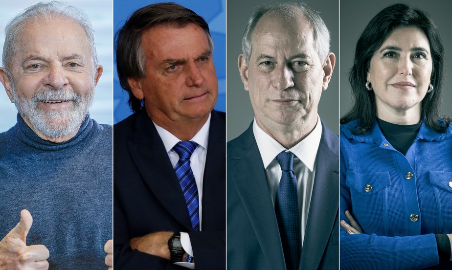 Luiz Inácio Lula da Silva, Jair Bolsonaro, Ciro Gomes e Simone Tebet