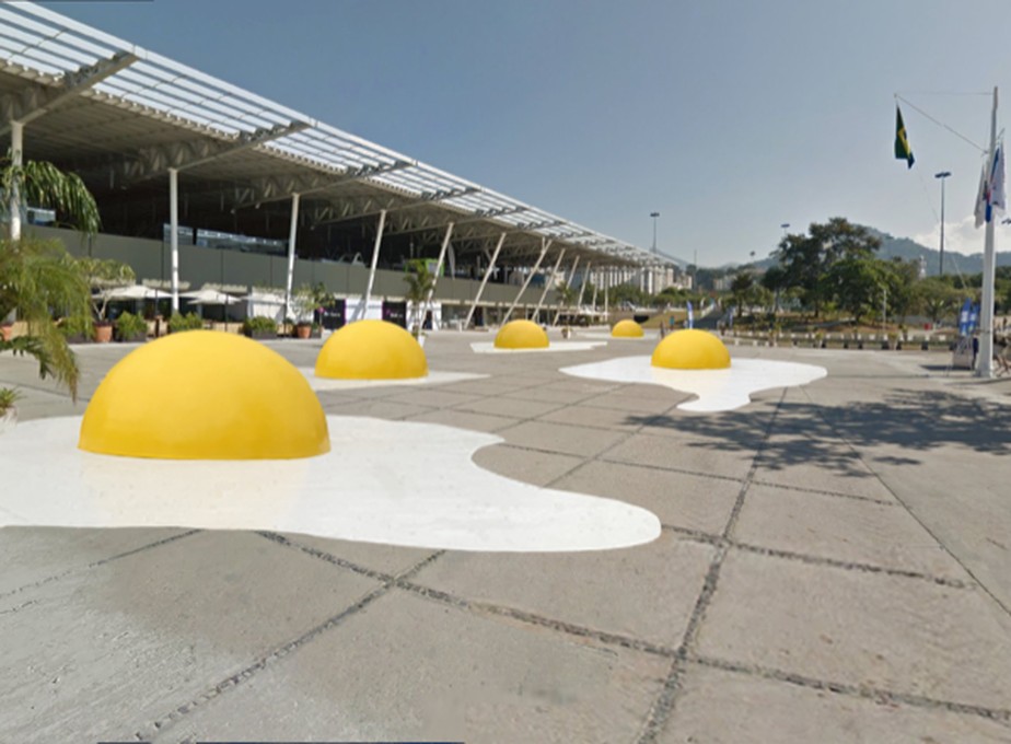 Imagem mostra como será a instalação com ovos gigantes na Marina da Glória: alerta para aquecimento global