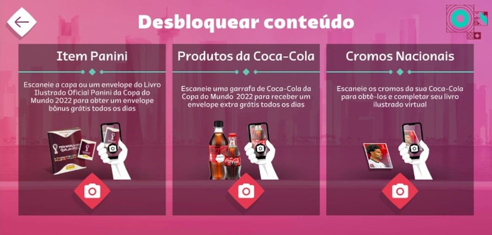 É possível escanear pacotes de figurinhas ou itens da Coca-Cola — Foto: Reprodução/Gabriel Pereira
