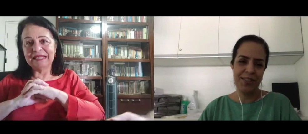 Paciente curada da Covid-19, Edna Brandão conversa e agradece à médica Renata Bezerra pelo atendimento — Foto: Reprodução/TV Globo