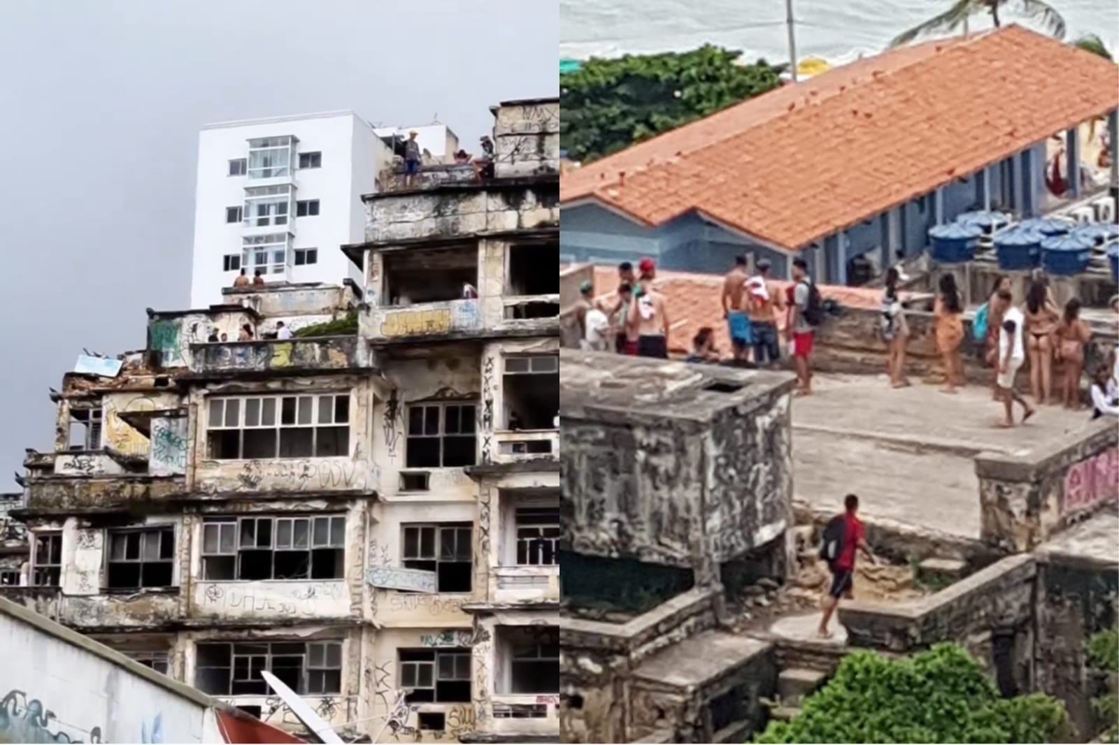 Grupo de pessoas é flagrado no Edifício São Pedro, prédio antigo de Fortaleza; vídeo