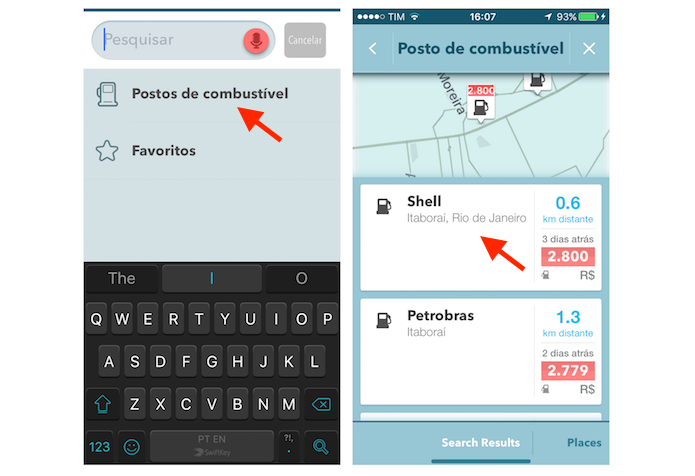 Visualizando postos de combustível próximos a localização atual do usuário do Waze no iPhone (Foto: Reprodução/Marvin Costa)