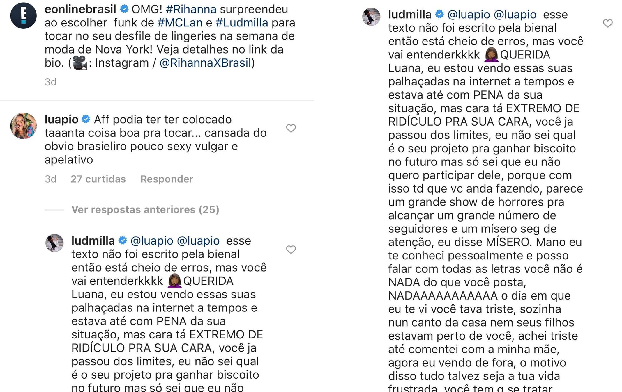 Briga entre Luana e Ludmilla (Foto: Reprodução/Instagram)