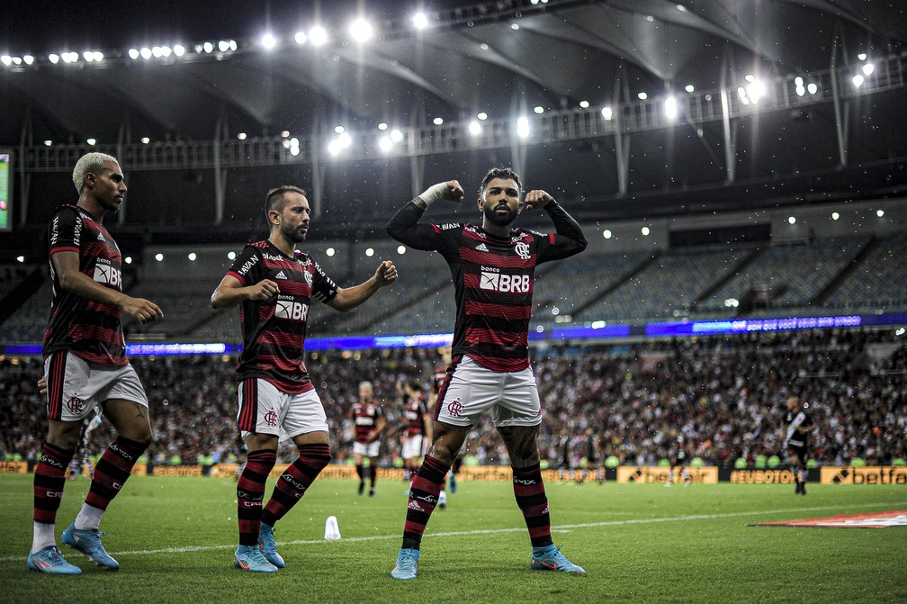 Gabigol comemora o gol da vitória do Flamengo sobre o Vasco — Foto: Marcelo Cortes/Flamengo
