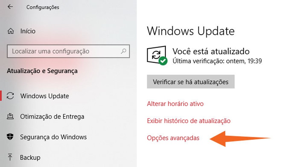 Abra as Opções Avançadas do Windows Update — Foto: Reprodução/Tais Carvalho