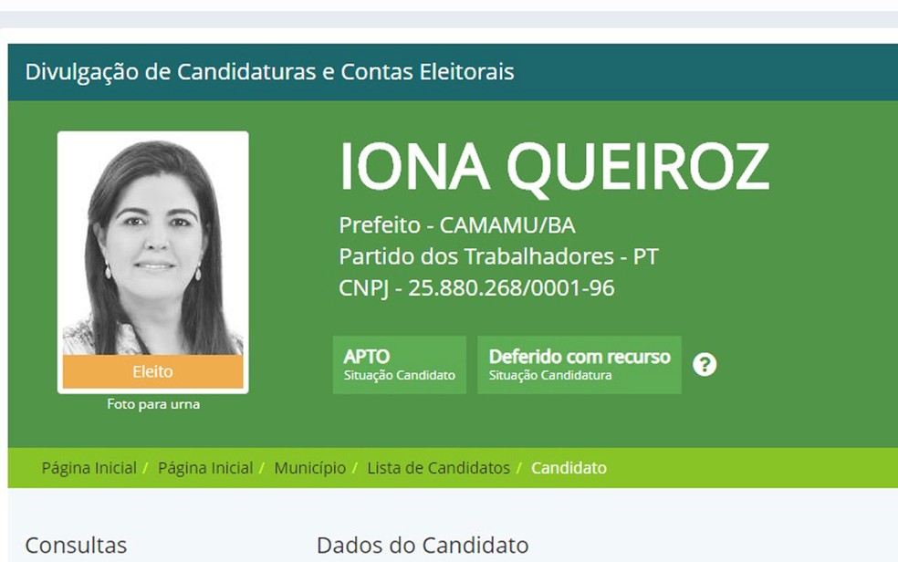 Ioná Queiroz Nascimento (PT) tinha sido eleita nas eleições de 2016 — Foto: Reprodução/Divulgacand