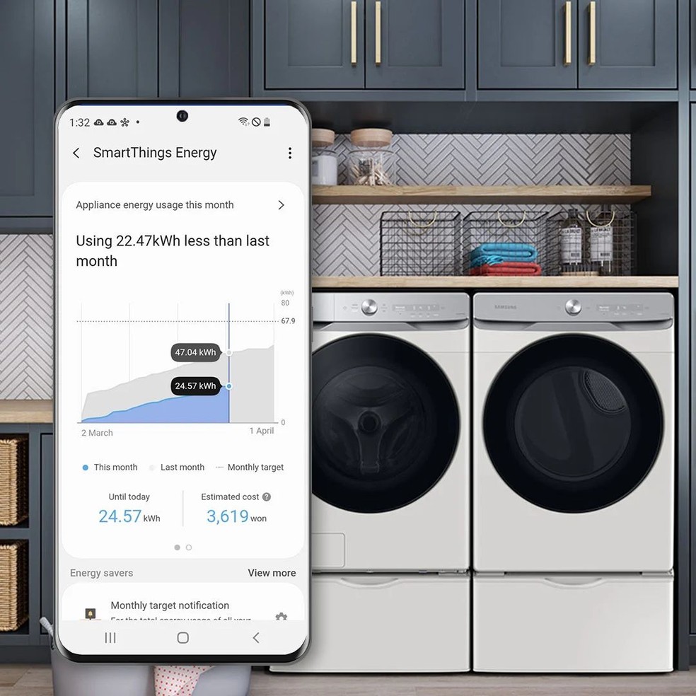 Com o SmartThings, é possível controlar o gasto de energia dos eletrodomésticos — Foto: Divulgação/Samsung
