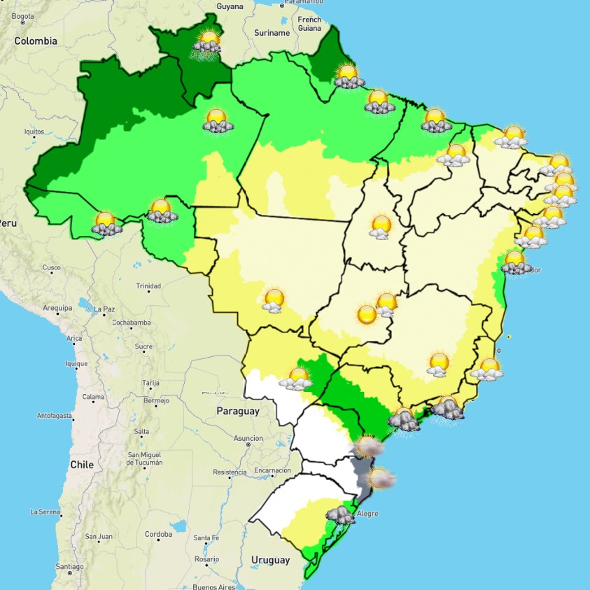 Mapa do Brasil feito pelo Inmet mostra o avanço da frente fria sobre o país nesta terça-feira (29/6) (Foto: Reprodução/Inmet)