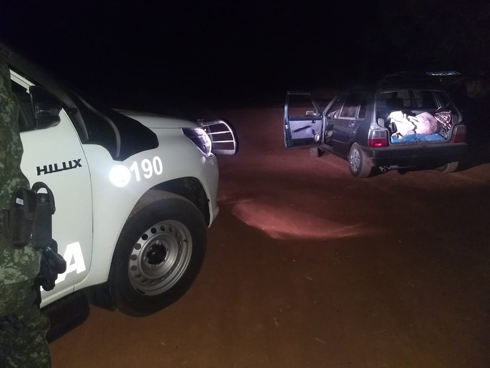 Homens estavam com 137 quilos de carne de capivara e armas — Foto: Polícia Ambiental