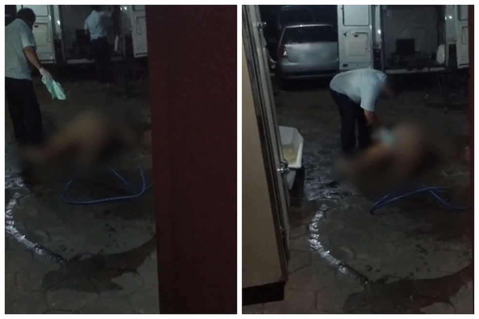Vídeo mostra funcionário lavando corpo no chão em Olímpia — Foto: Arquivo pessoal 