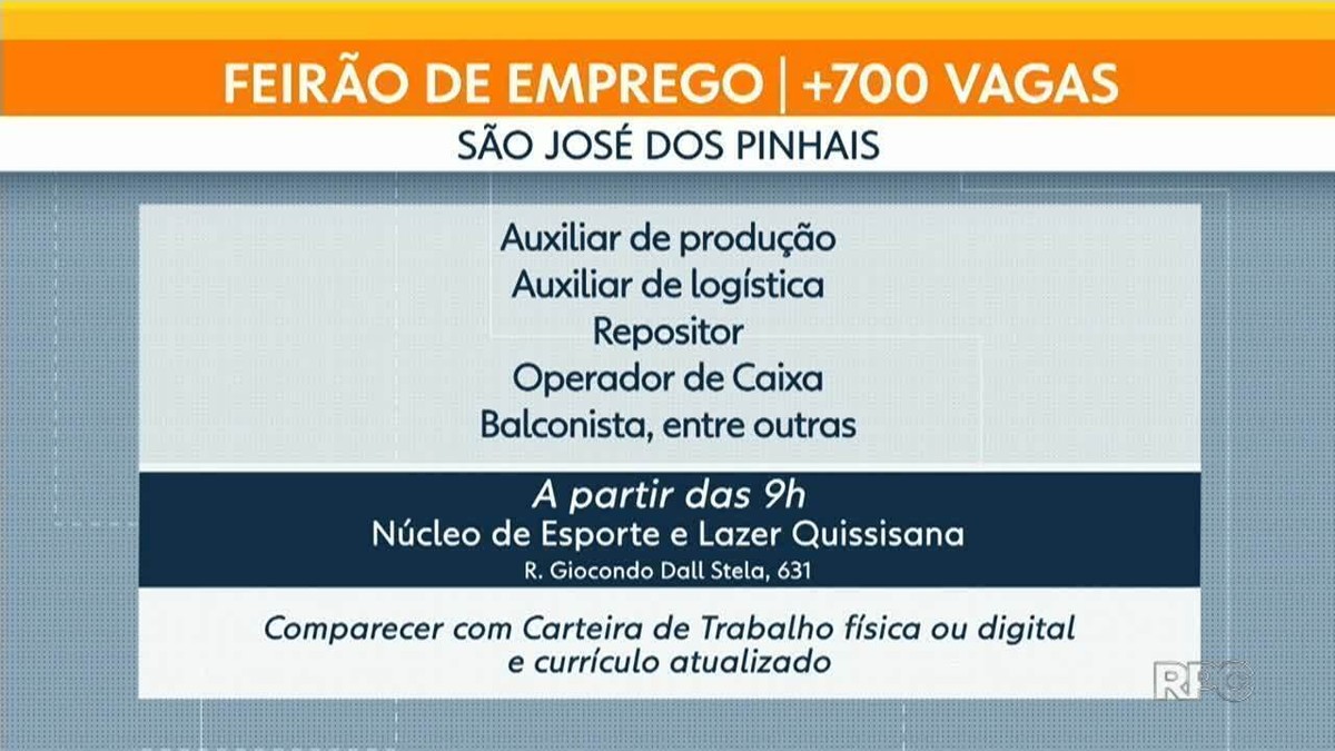São José dos Pinhais terá feirão com mais de 700 vagas de emprego nesta ...