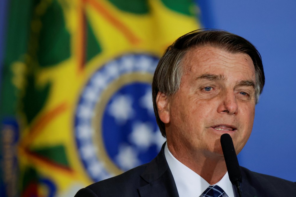 O presidente Jair Bolsonaro, em discurso no Planalto — Foto: Ueslei Marcelino/Reuters