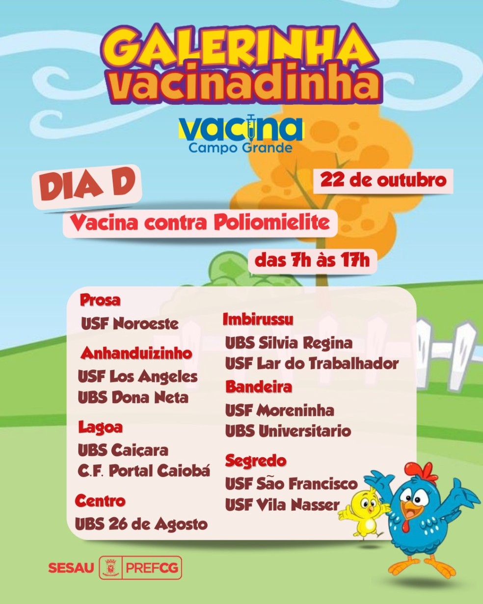 Locais disponíveis para imunização contra a poliomielite. — Foto: Sesau/Reprodução