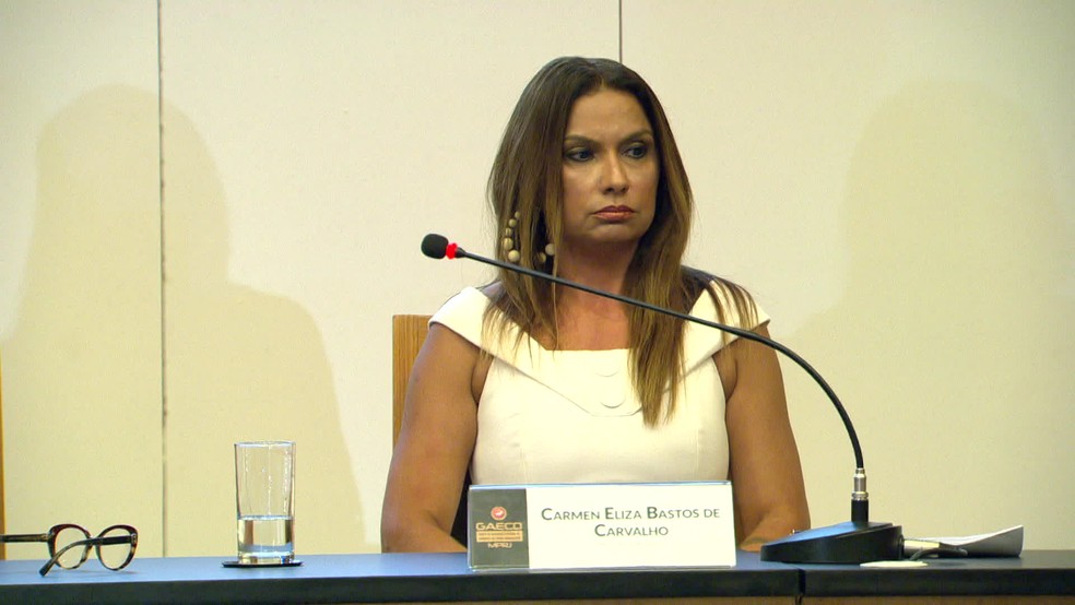 Carmen Eliza na coletiva do MP sobre Marielle — Foto: Reprodução/TV Globo