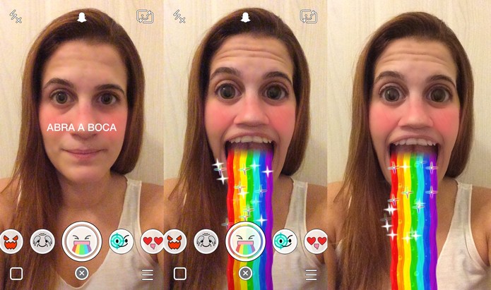 Neste efeito, abra a boca para ver um arco-íris sair de dentro dela (Foto: Reprodução/Juliana Pixinine)