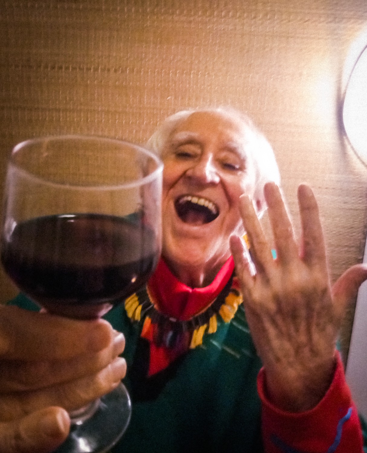 O diretor Zé Celso com uma taça de vinho, em casa, durante a quarentena provocada pelo coronavírus — Foto: Beto Eiras