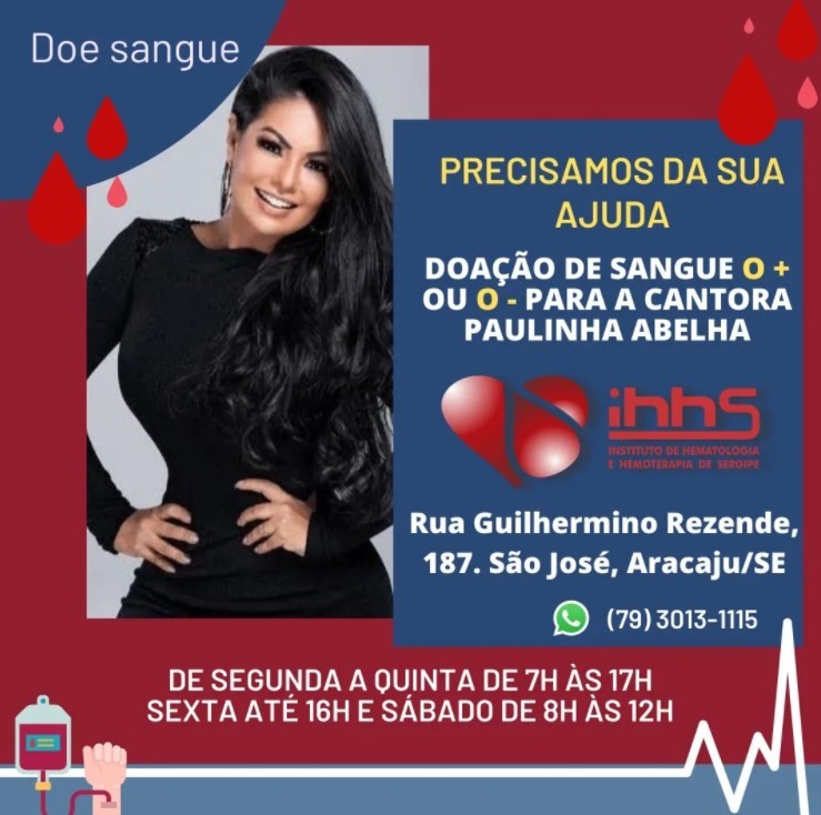 Hospital faz campanha para doação de sangue para cantora Paulinha Abelha (Foto: reprodução/instagram)