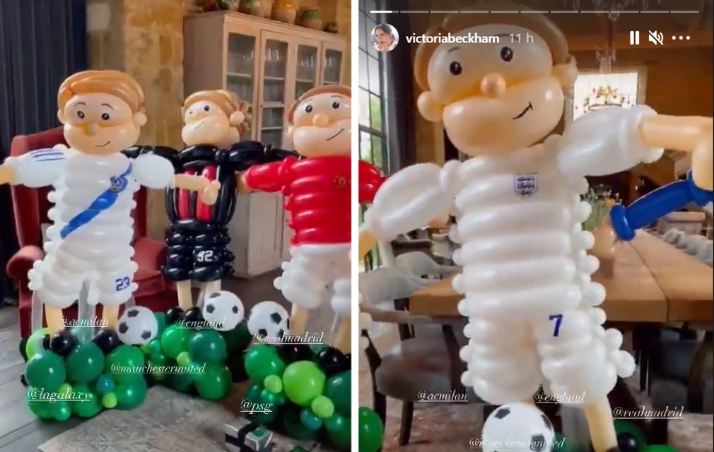Victoria Beckham homenageou David Beckham com bonecos de balão dele em diferentes times de futebol (Foto: Reprodução / Instagram)