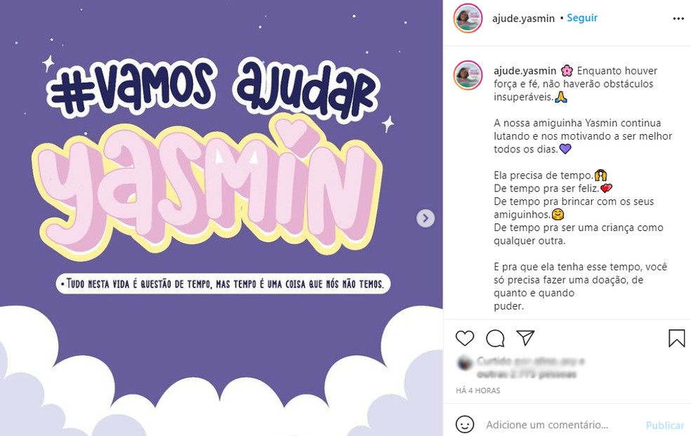 Campanha segue nas redes sociais para custear tratamento no valor de R$ 3,5 milhões  — Foto: Reprodução/Redes sociais