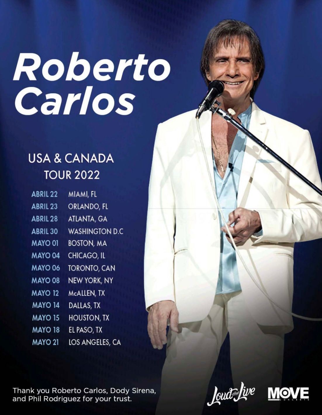 A turnê de Roberto Carlos na América do Norte