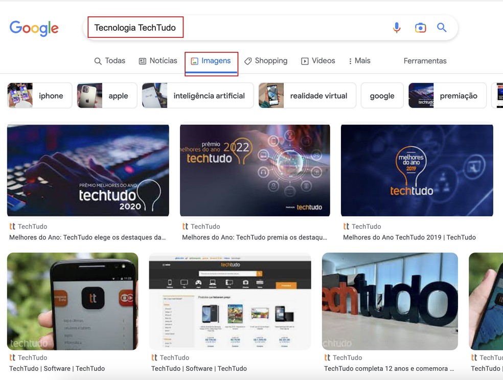 Busca por "tecnologia TechTudo" no Google Imagens — Foto: Reprodução/Barbara Mannara