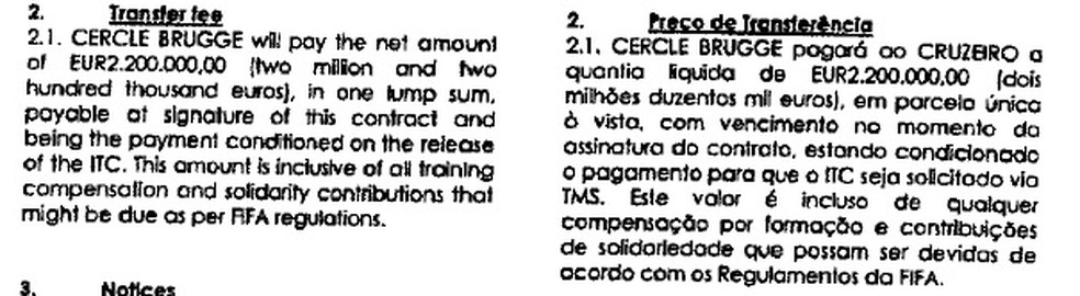 Trecho do contrato da venda do lateral Vitinho &mdash; Foto: Reprodu&ccedil;&atilde;o