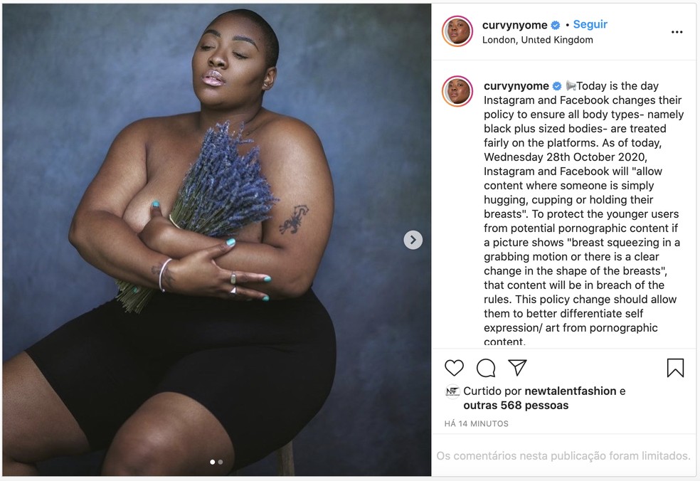 Instagram muda regras para fotos de seios após protesto de influenciadora plus size