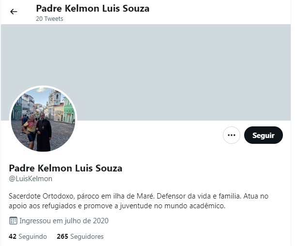 Baiano se identifica como sacerdote ortodoxo no Twitter, onde pediu doações para construção de paróquia em Salvador — Foto: Reprodução/redes sociais