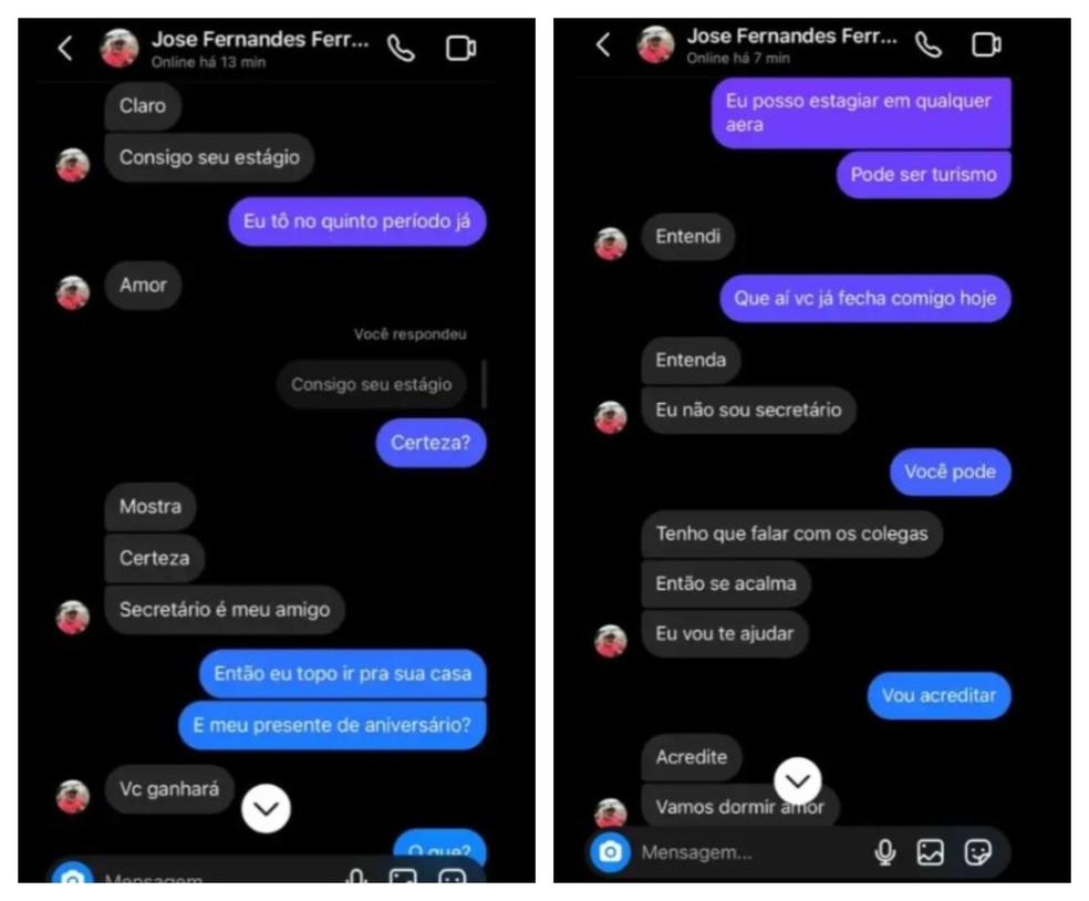 Troca de mensagens vazadas mostram promessa de estágio no governo do Acre em troca de sexo  — Foto: Reprodução