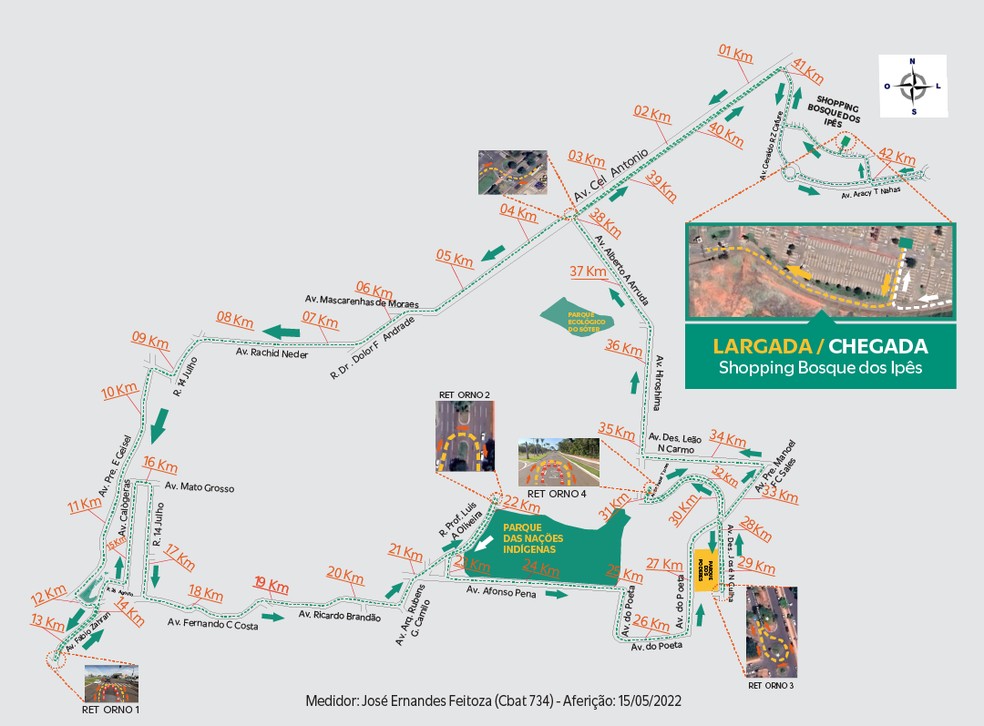 Mapa das ruas interditadas em Campo Grande para maratona. — Foto: Reprodução