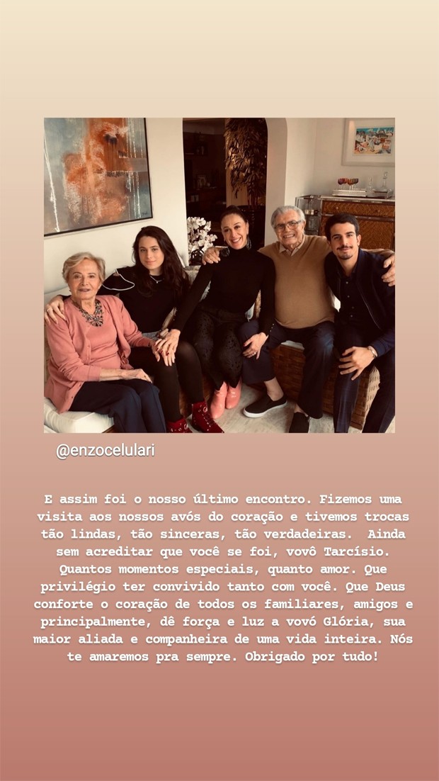 Enzo Celulari também se emocionou com a partida de Tarcísio Meira (Foto: Reprodução / Instagram)