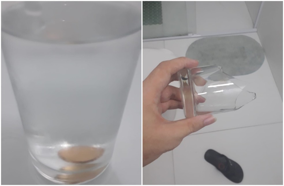 Suspeito obrigava a vítima a fazer tarefas, como engolir uma moeda em um copo com água. — Foto: Polícia Civil/ Divulgação