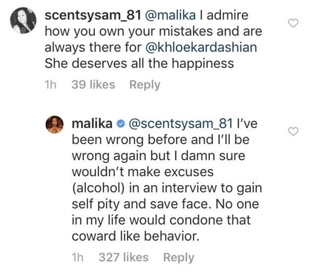 Melhor amiga de Khloe Kardashian, Malika, critica Jordyn Woods na rede social (Foto: Reprodução/ Instagram )